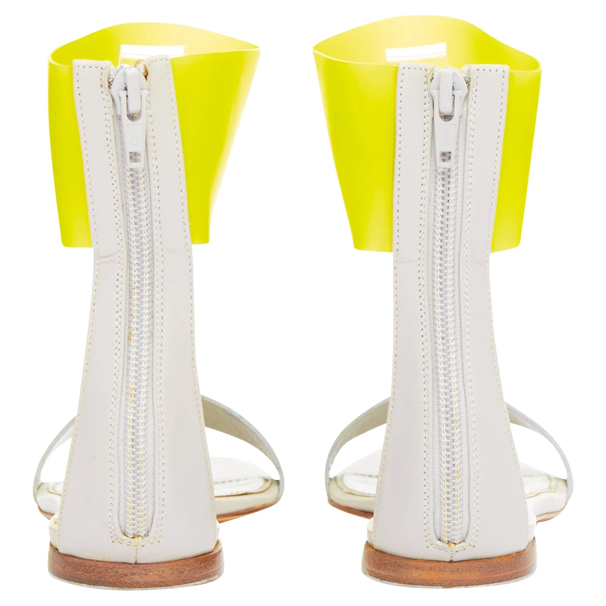 Jil Sander neon yellow rubber ankle strap leather flat sandals