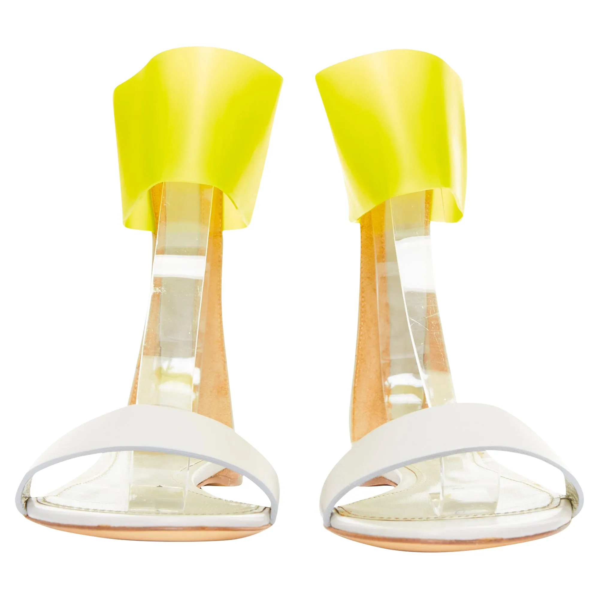 Jil Sander neon yellow rubber ankle strap leather flat sandals