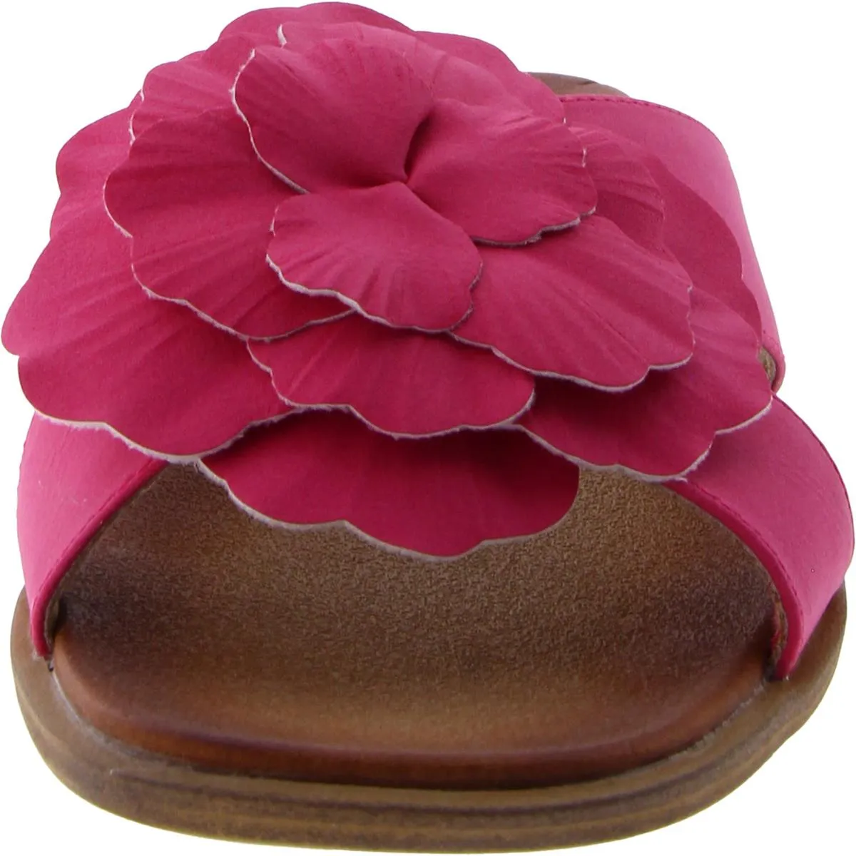 Joyful Womens Faux Leather Flower Slide Sandals