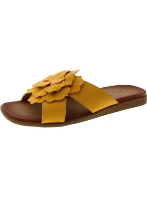 Joyful Womens Faux Leather Flower Slide Sandals