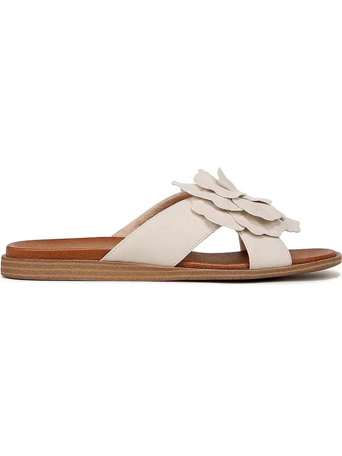 Joyful Womens Faux Leather Flower Slide Sandals