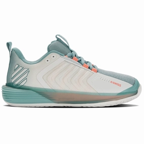 K Swiss Ultrashot 3 Women Tennis Shoes  - Blanc de Blanc/Nile Blue/Desert Flower Kswiss tennis shoes