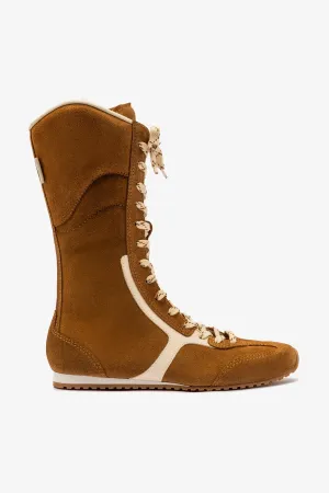 Larroud x Jonathan Cohen Flat Lo Sneaker Boot In Russet Suede and Ivory Leather
