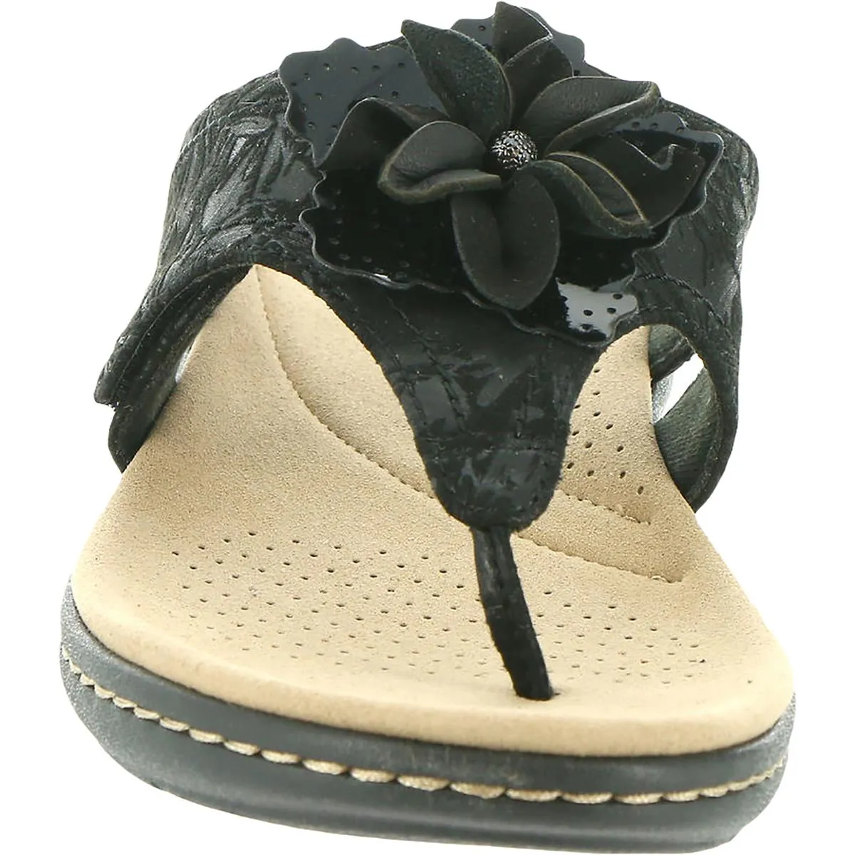 Laurieann Gema Womens Cushioned Footbed Faux Leather Thong Sandals
