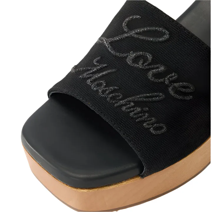 LOVE MOSCHINO BLACK WOOD CLOGS