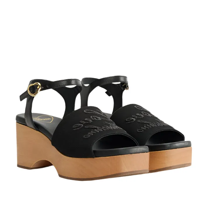 LOVE MOSCHINO BLACK WOOD CLOGS