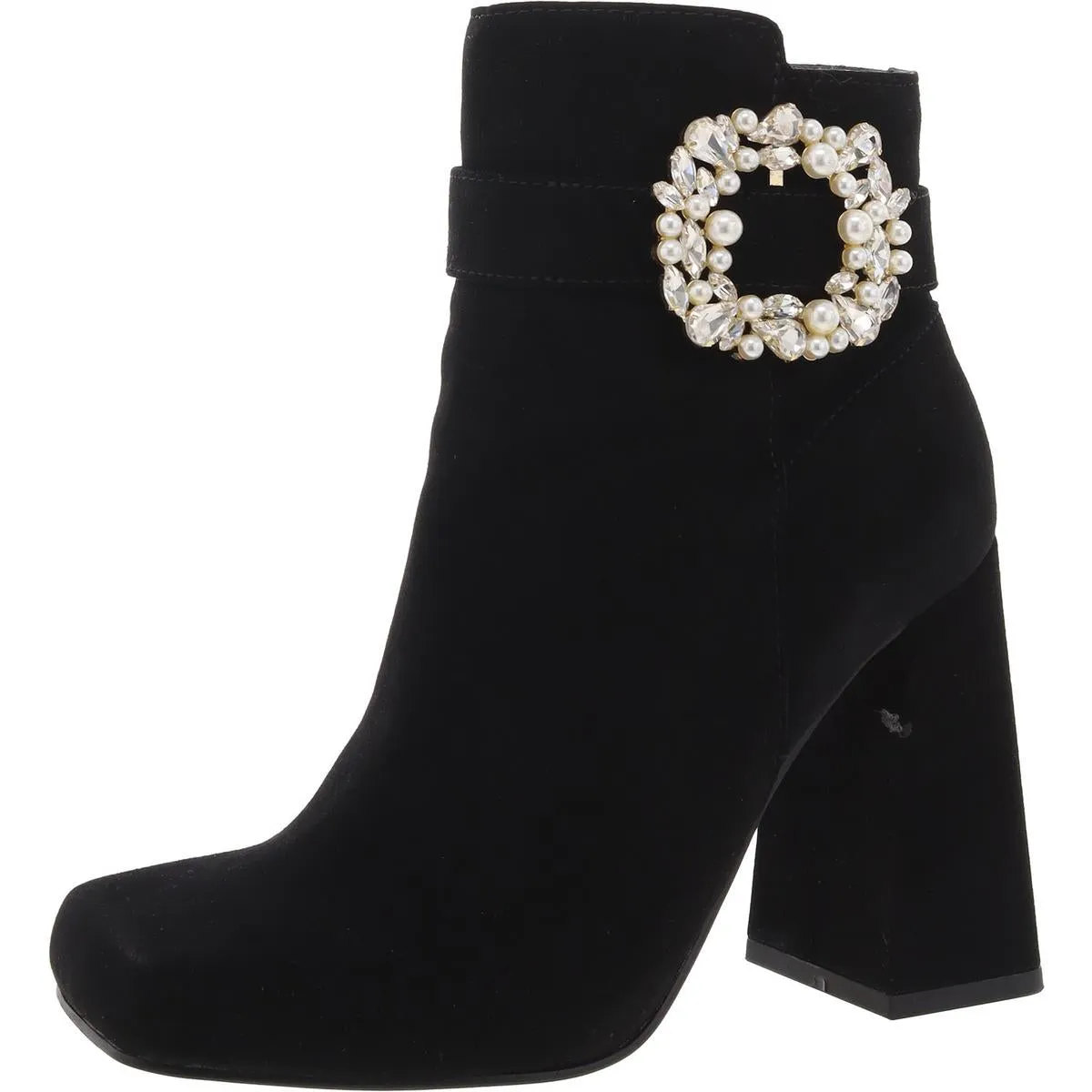Luminna Womens Suede Rhinestone Booties