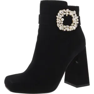 Luminna Womens Suede Rhinestone Booties