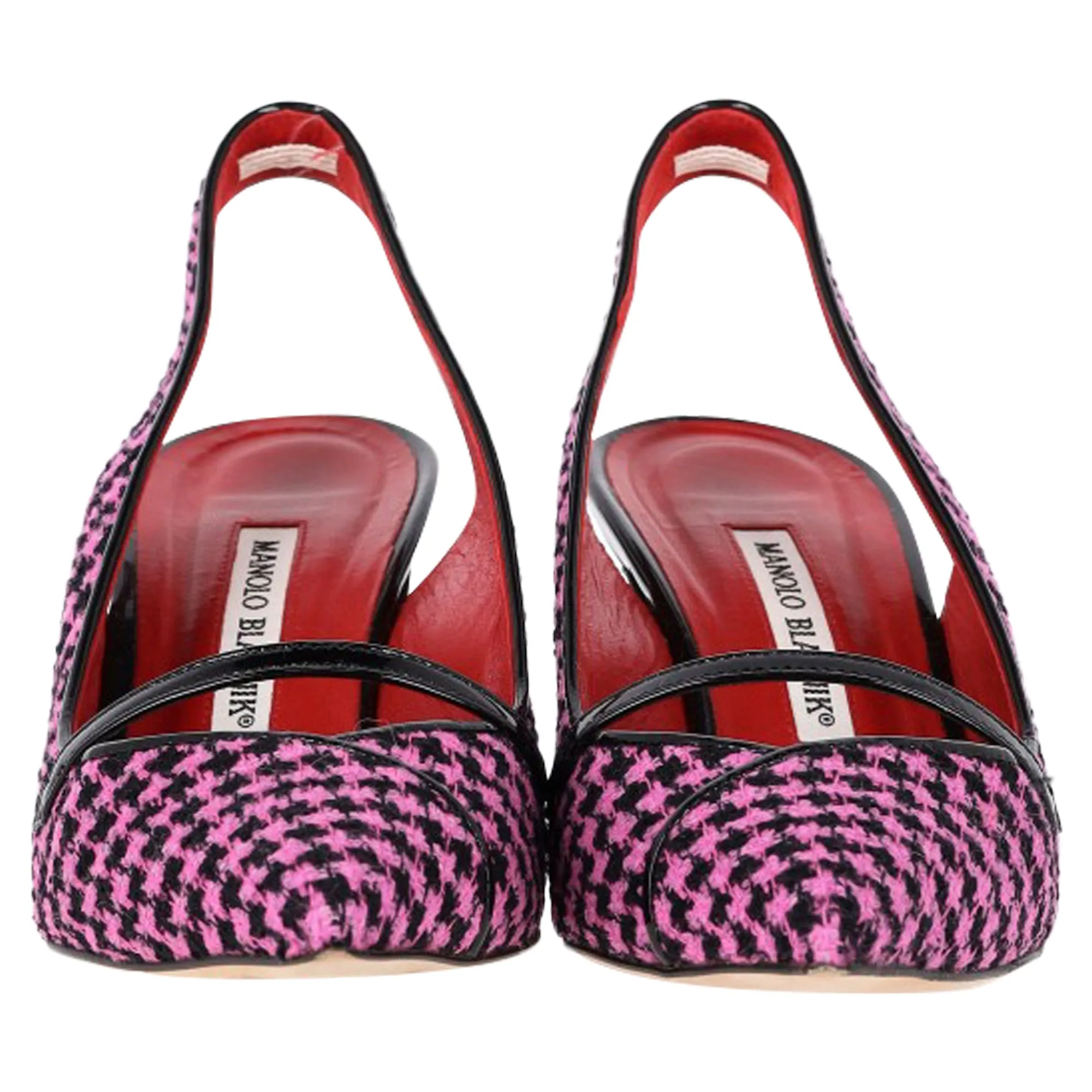 Manolo Blahnik Houndstooth Slingback Pumps in Pink Tweed