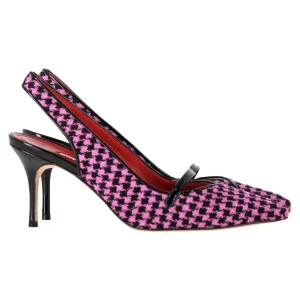 Manolo Blahnik Houndstooth Slingback Pumps in Pink Tweed