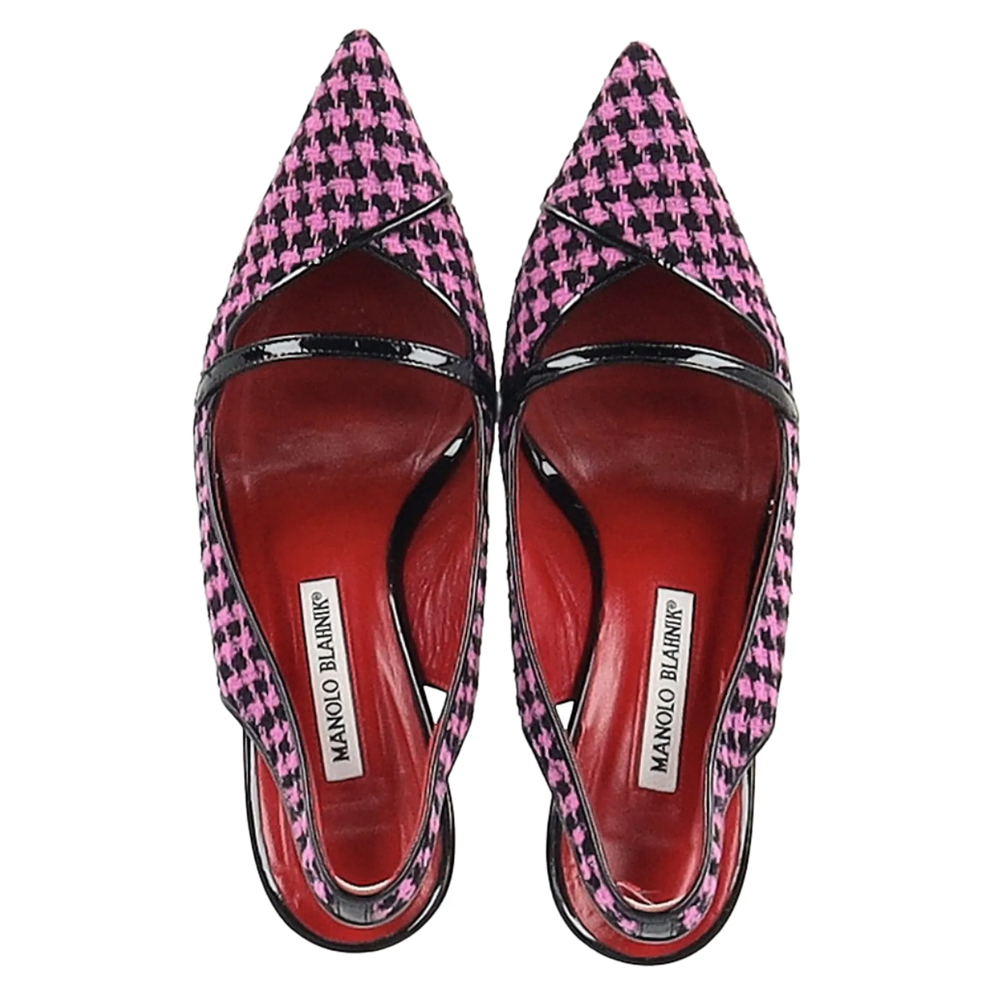 Manolo Blahnik Houndstooth Slingback Pumps in Pink Tweed