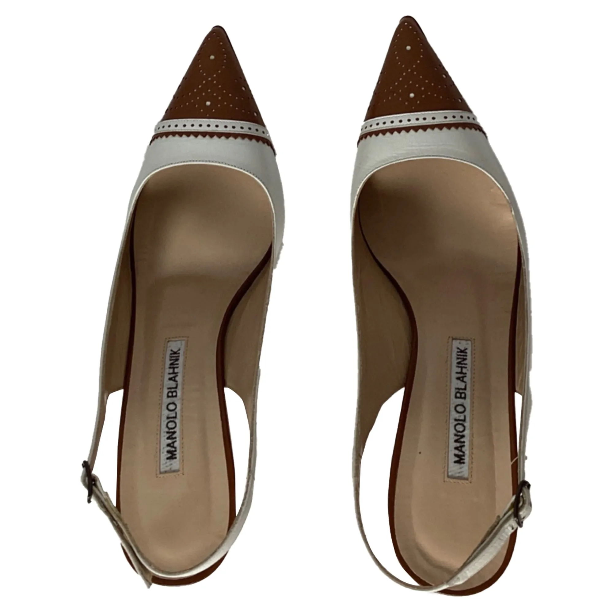 Manolo Blahnik Tuxa Slingback Pumps In White Leather