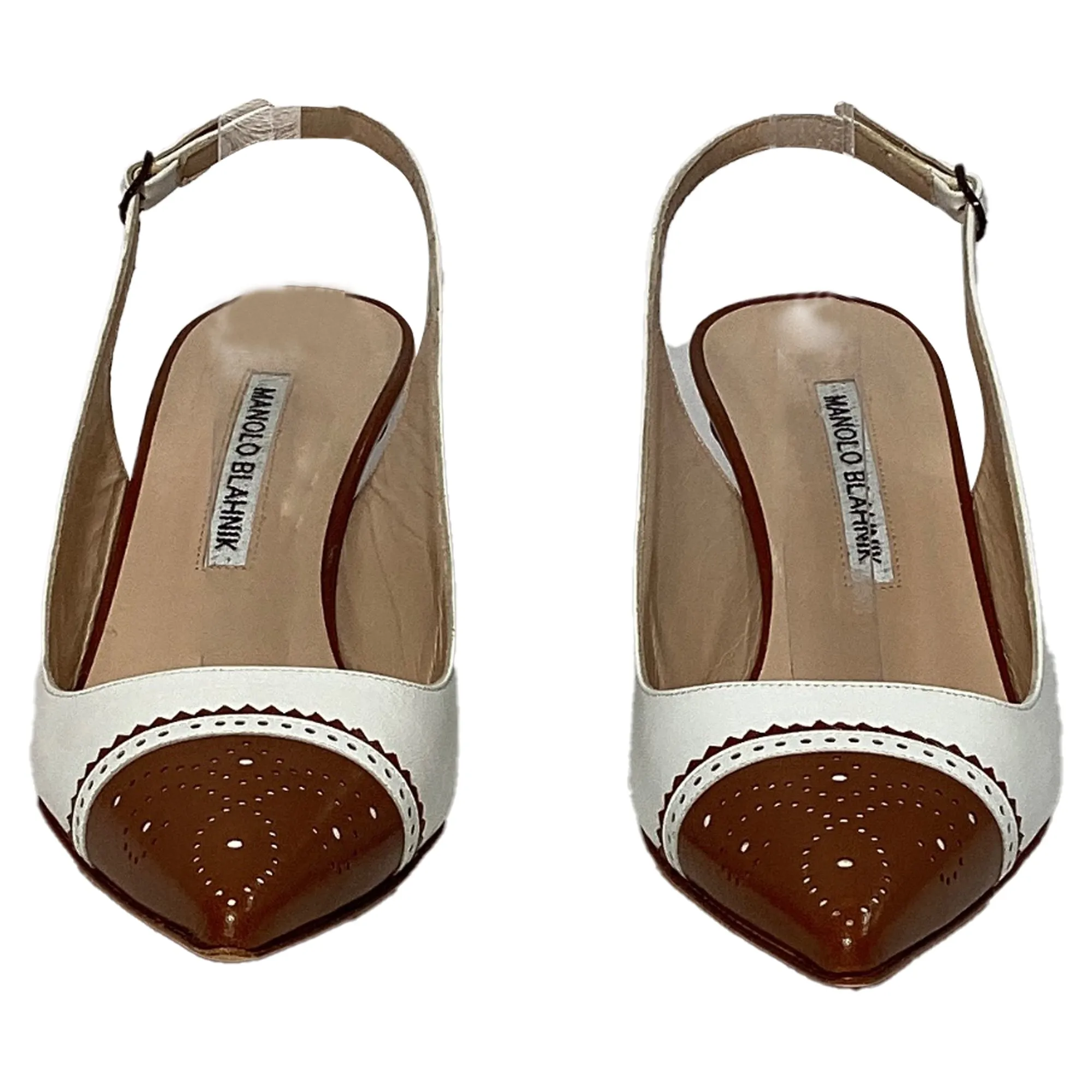 Manolo Blahnik Tuxa Slingback Pumps In White Leather