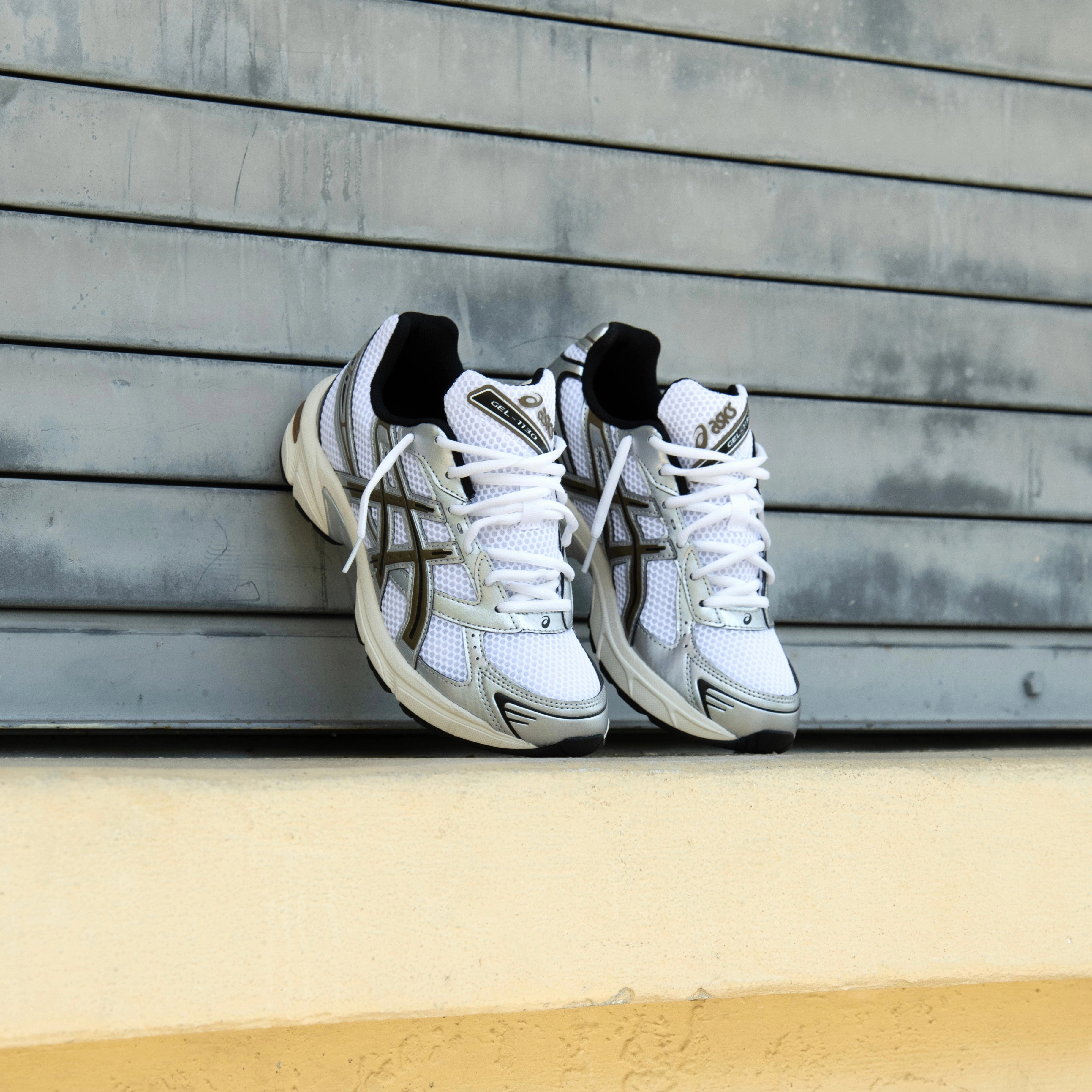 Mens Asics Gel-1130 (White/Clay Canyon) running shoe close-up shots