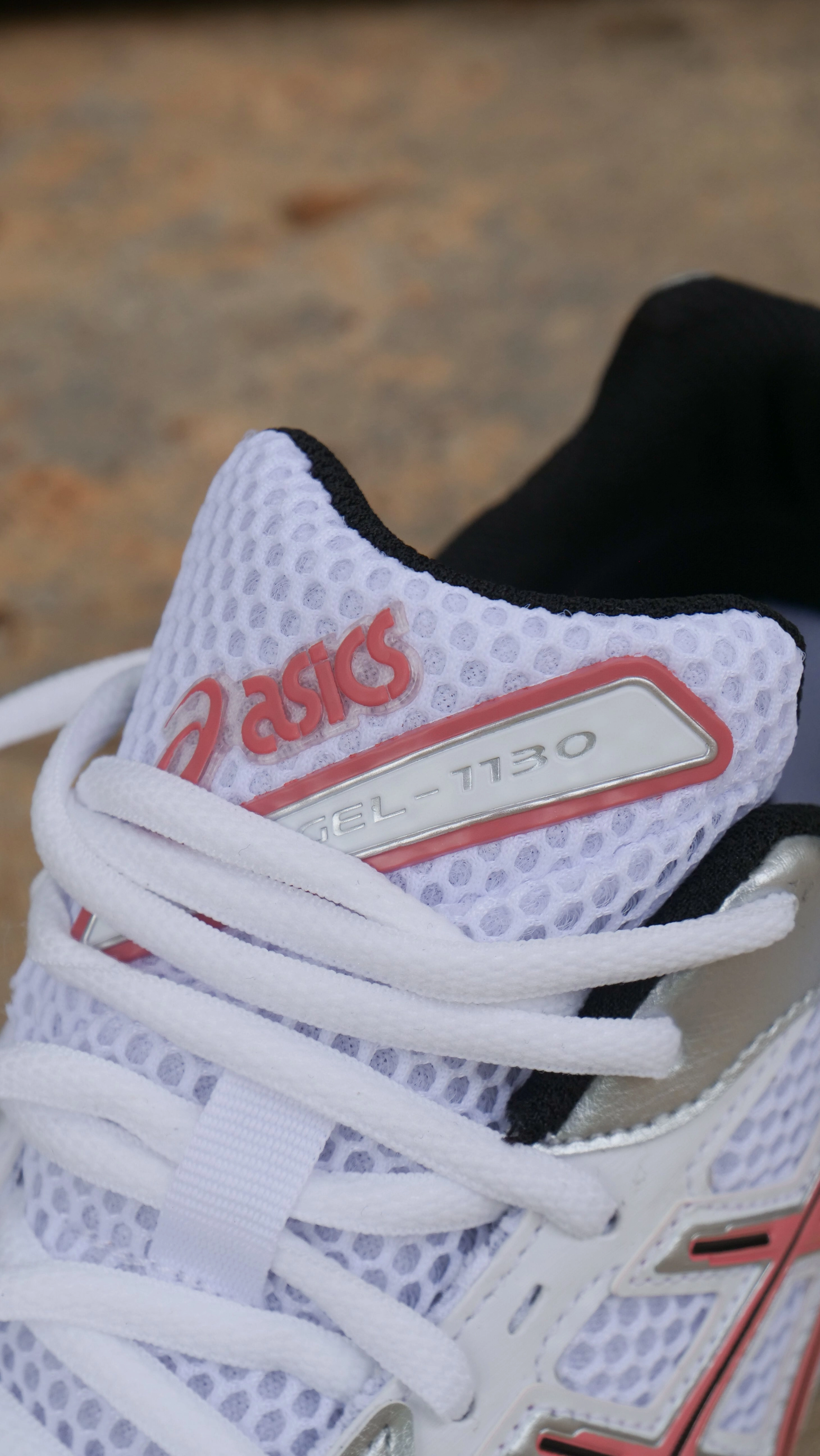 Mens Asics Gel-1130 (White/Desert Red) running shoe close-up shots