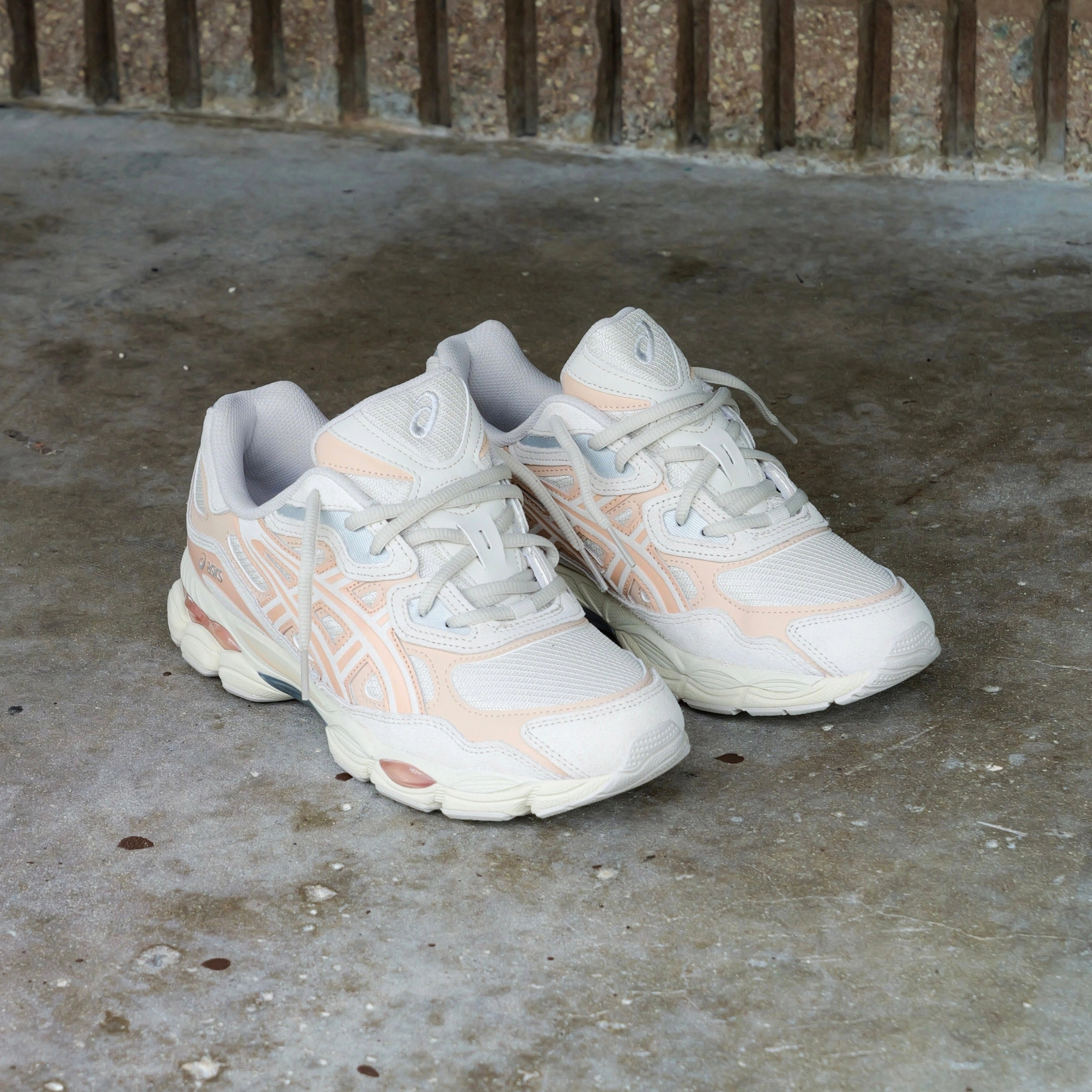 Mens Asics Gel-NYC (Oatmeal/Bisque) running shoe close-up shots