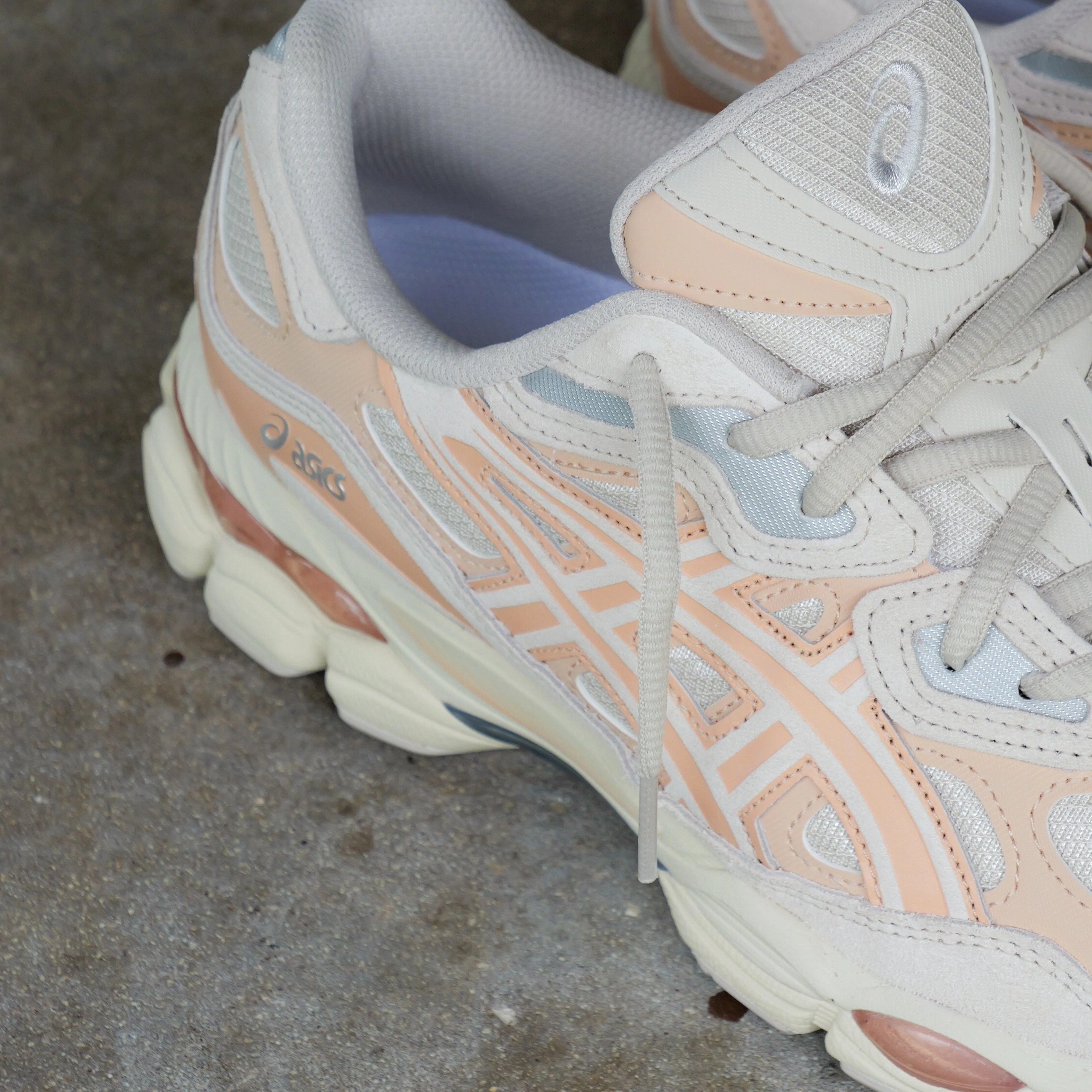 Mens Asics Gel-NYC (Oatmeal/Bisque) running shoe close-up shots