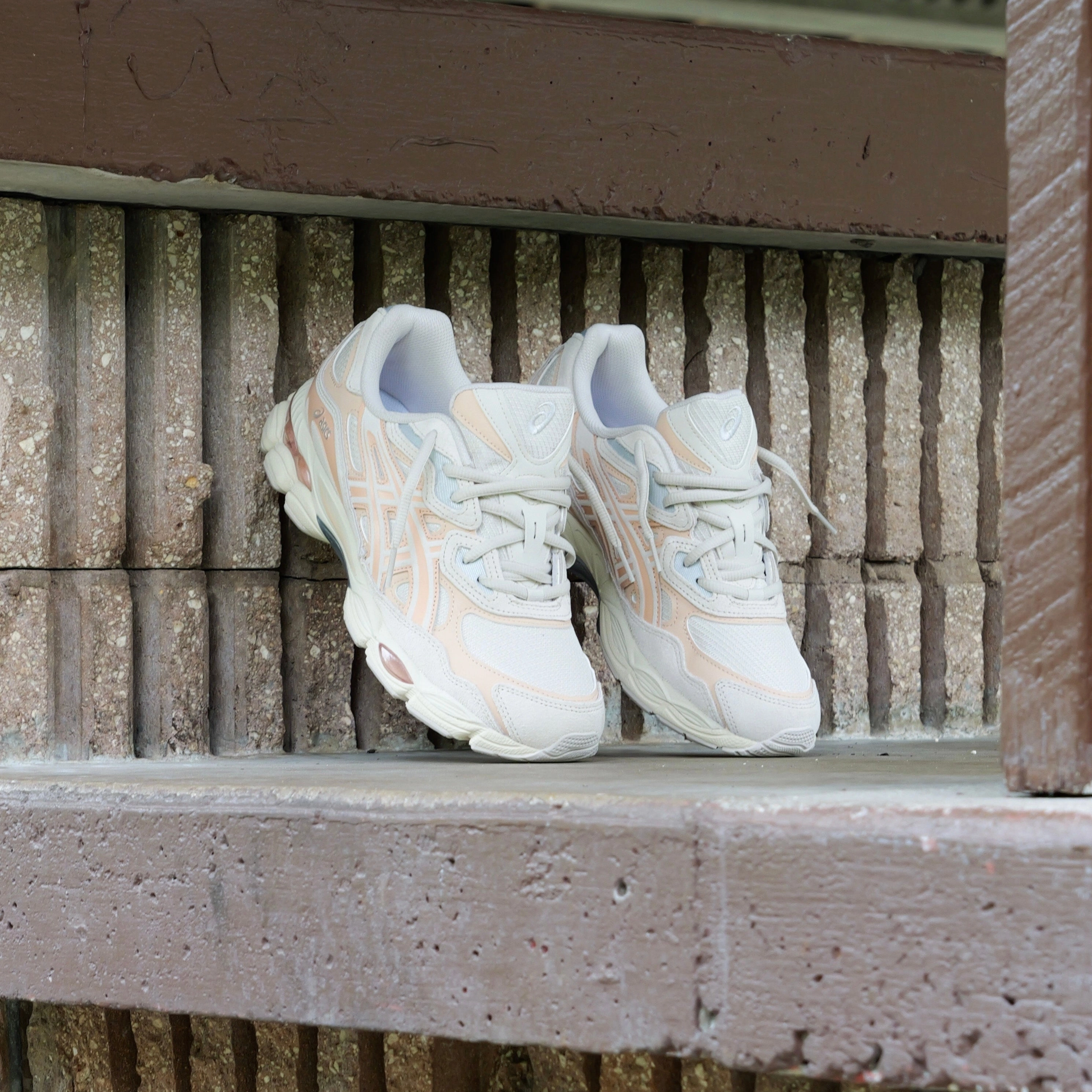 Mens Asics Gel-NYC (Oatmeal/Bisque) running shoe close-up shots
