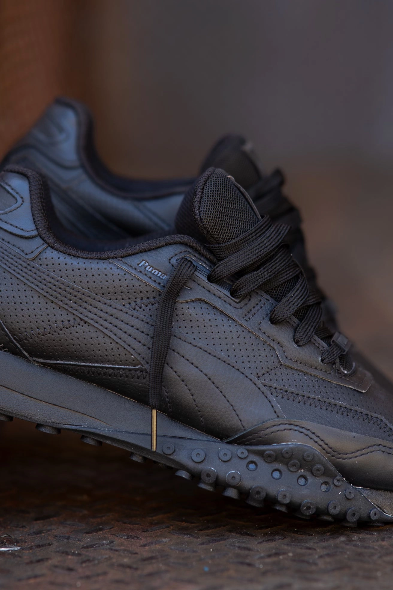 Mens Puma Blacktop Rider Leather (Black/Shadow Grey) Puma athletic shoe visuals