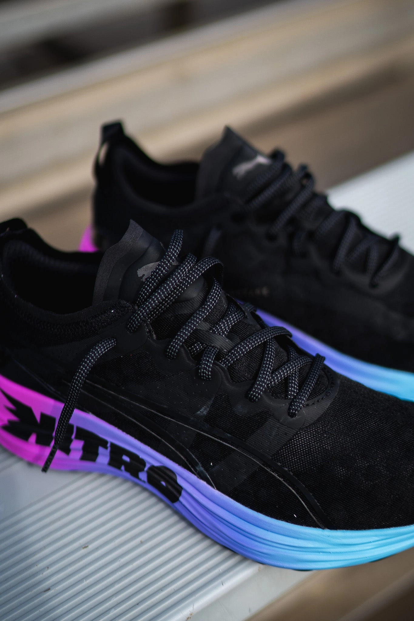 Mens Puma ForeverRun Nitro Sunset (Black/Luminous Blue) Puma athletic shoe visuals