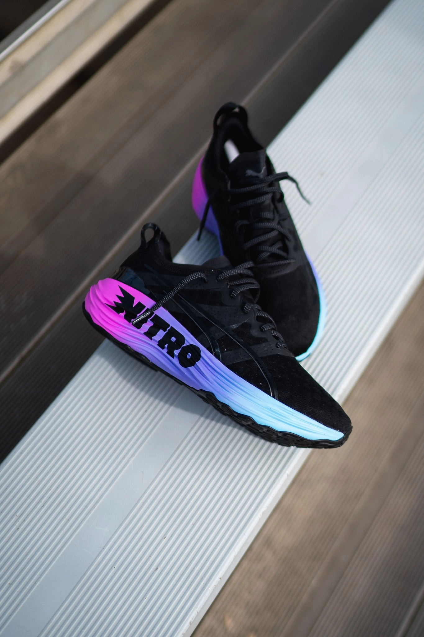 Mens Puma ForeverRun Nitro Sunset (Black/Luminous Blue) Puma athletic shoe visuals