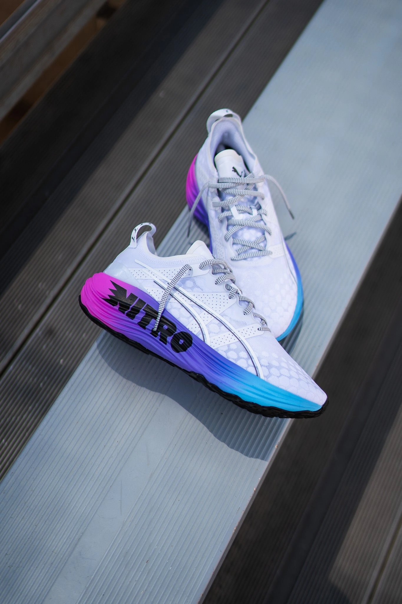 Mens Puma ForeverRun Nitro Sunset (White/Luminous Blue) Puma athletic shoe visuals