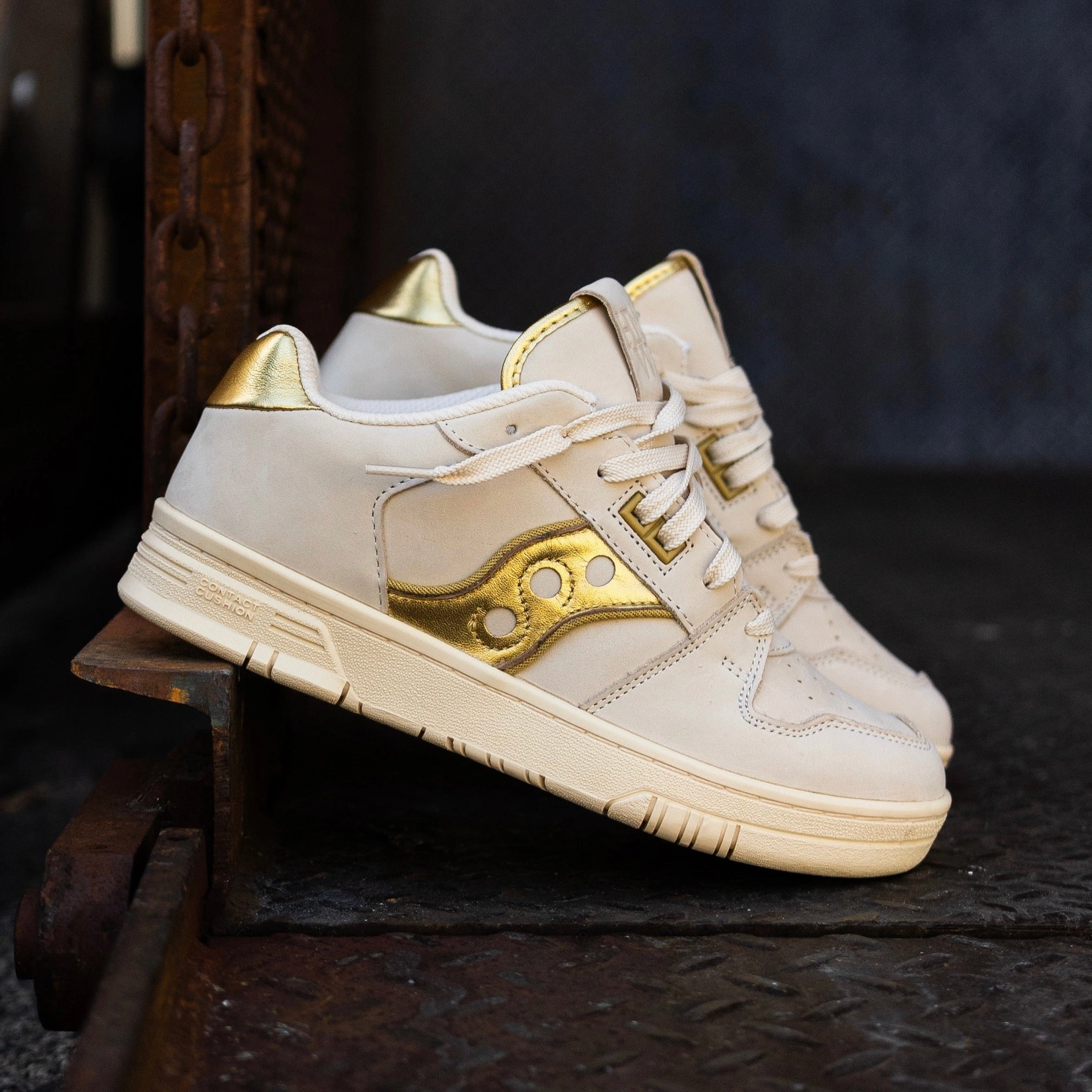 Mens Saucony x Trinidad James Hommewrk Sonic Low 'COACHS SHOE' (Cream/Gold) Saucony all-day comfort athletic sneakers