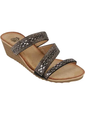 Mona Womens Faux Suede Slide Wedge Sandals