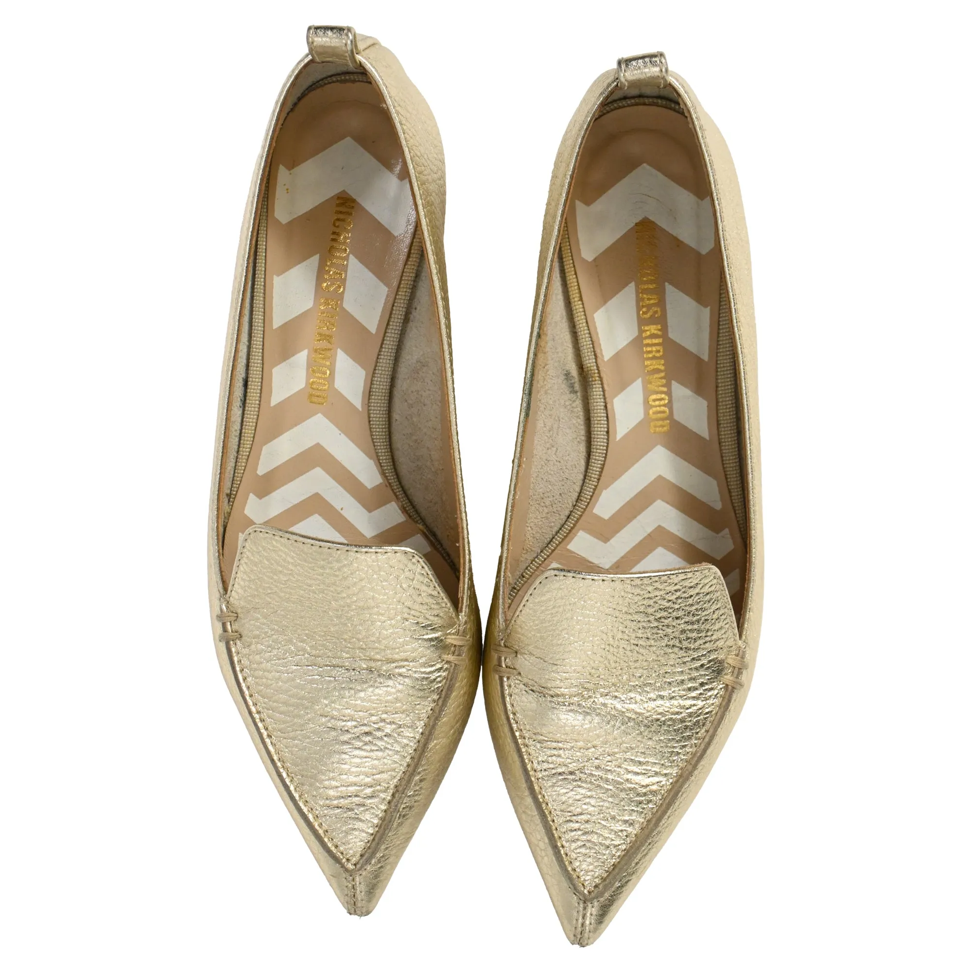 Nicholas Kirkwood Pointed Ballet Flats in Gold Leather