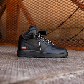 Nike x Supreme Air Force 1 Mid SP (Black) Nike athletic sneakers with iconic swoosh