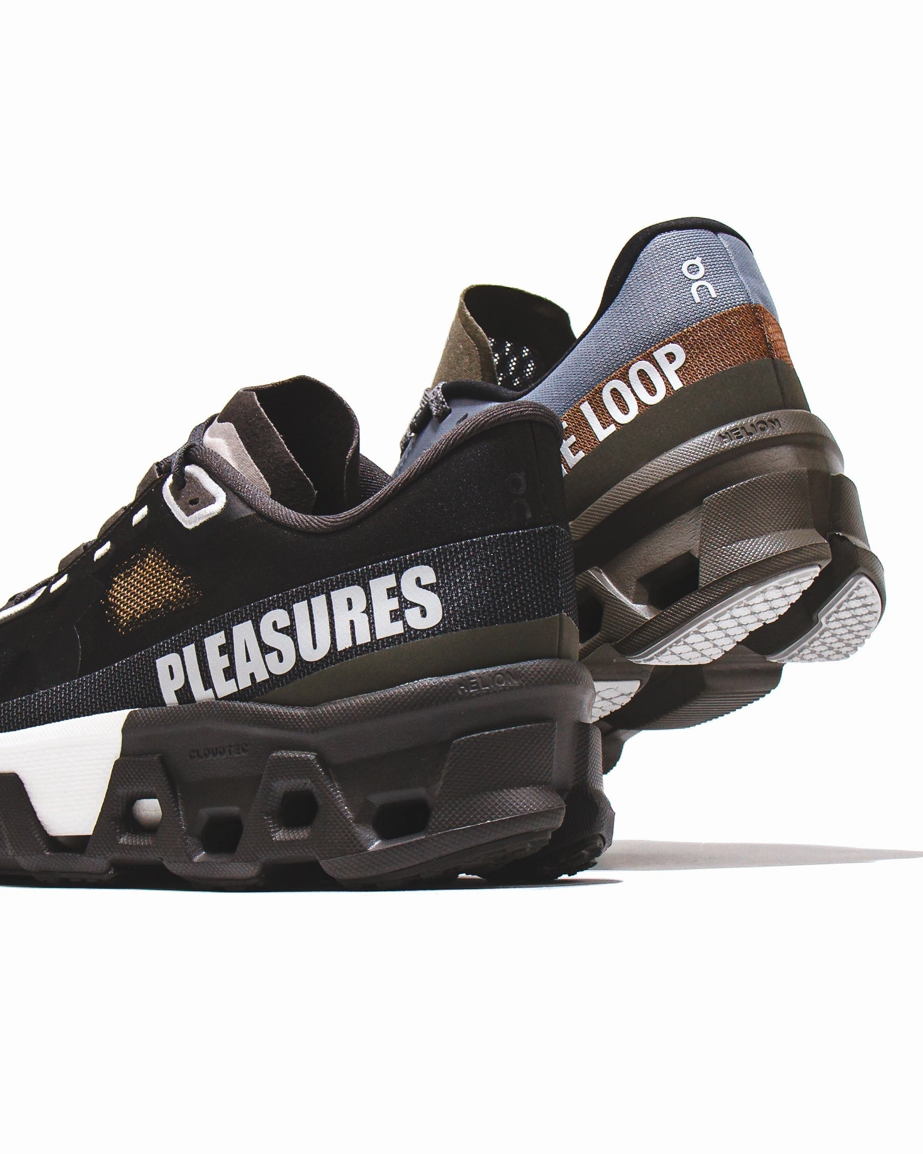 ON x Pleasures x The Loop Men Cloudmonster 2 PLS-TL Mist Olive 3MF10493192 On running shoe close-ups