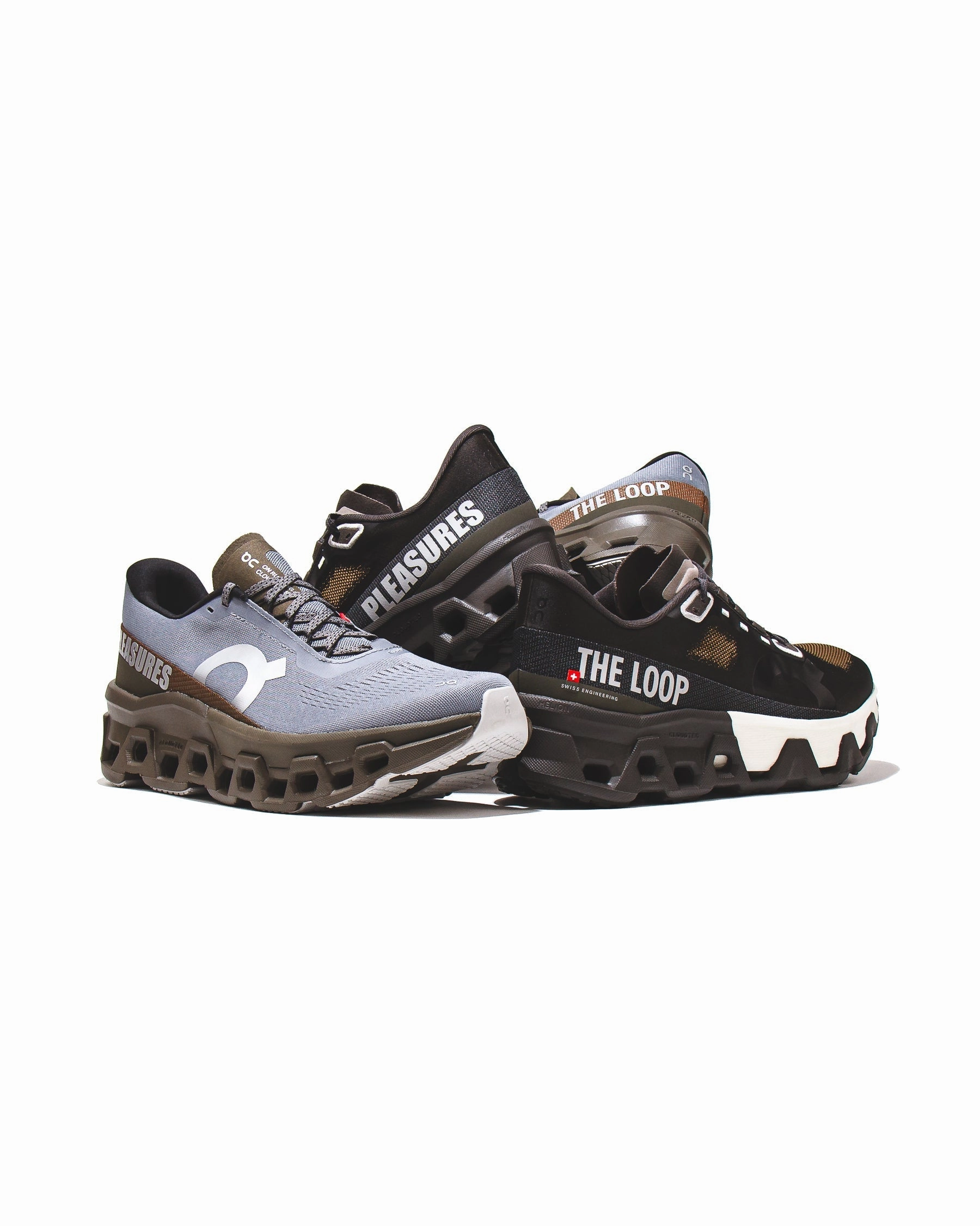 ON x Pleasures x The Loop Men Cloudmonster 2 PLS-TL Mist Olive 3MF10493192 On running shoe close-ups