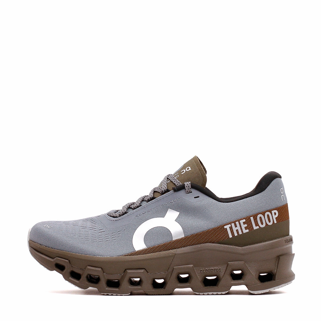 ON x Pleasures x The Loop Men Cloudmonster 2 PLS-TL Mist Olive 3MF10493192 On running shoe close-ups