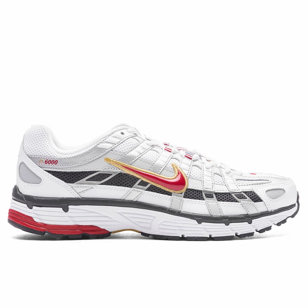 P-6000 - White/Varsity Red/ Metallic Platinum Nike lifestyle sneakers with retro vibe