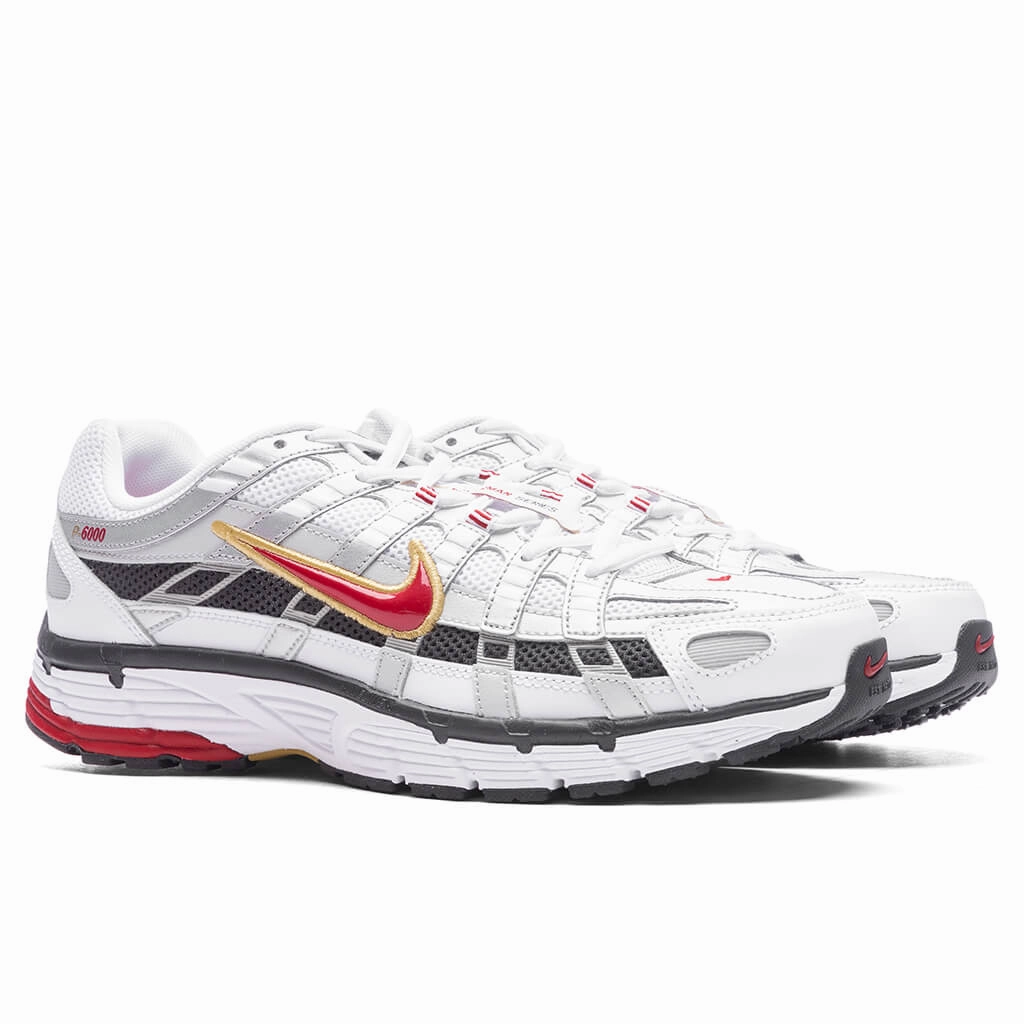 P-6000 - White/Varsity Red/ Metallic Platinum Nike Retro Lifestyle Shoes