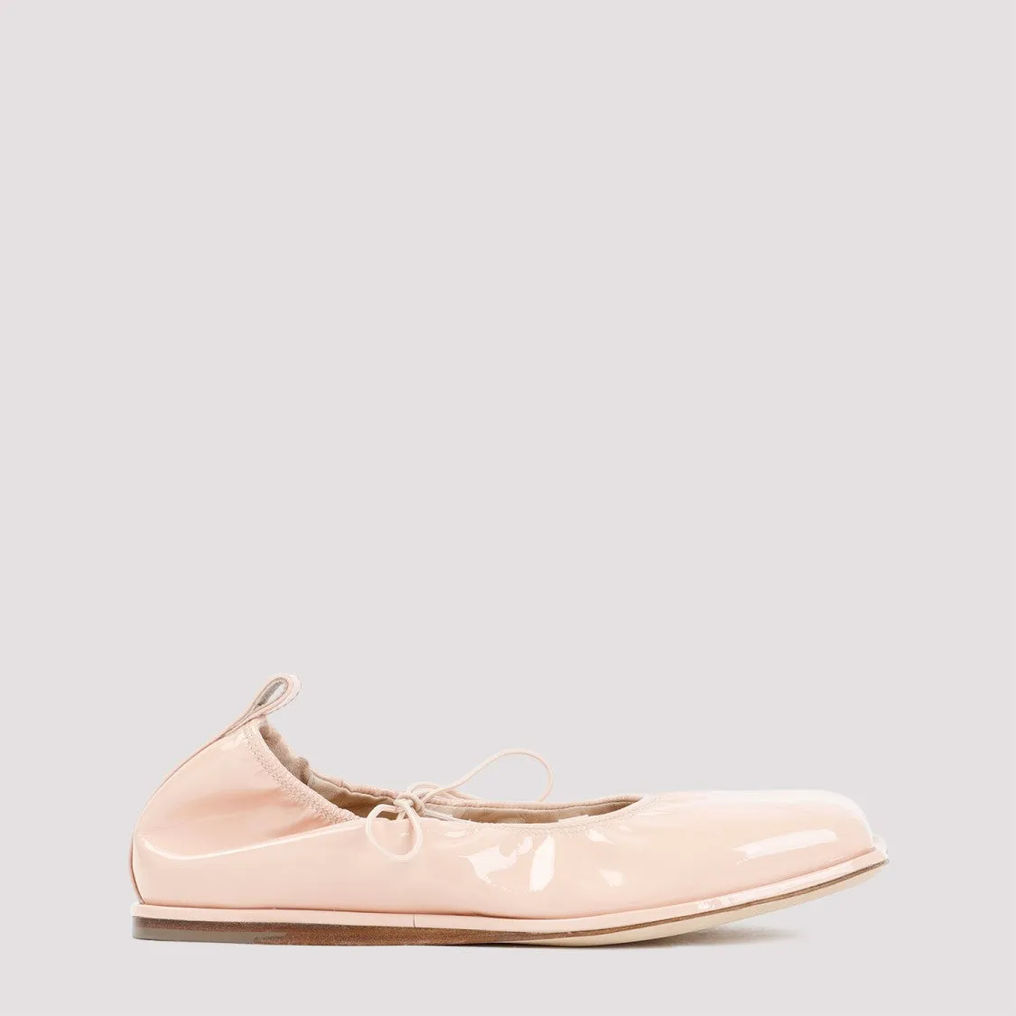 Pink Powder Patent Calf Leather Heart Toe Lace-Up Ballerina