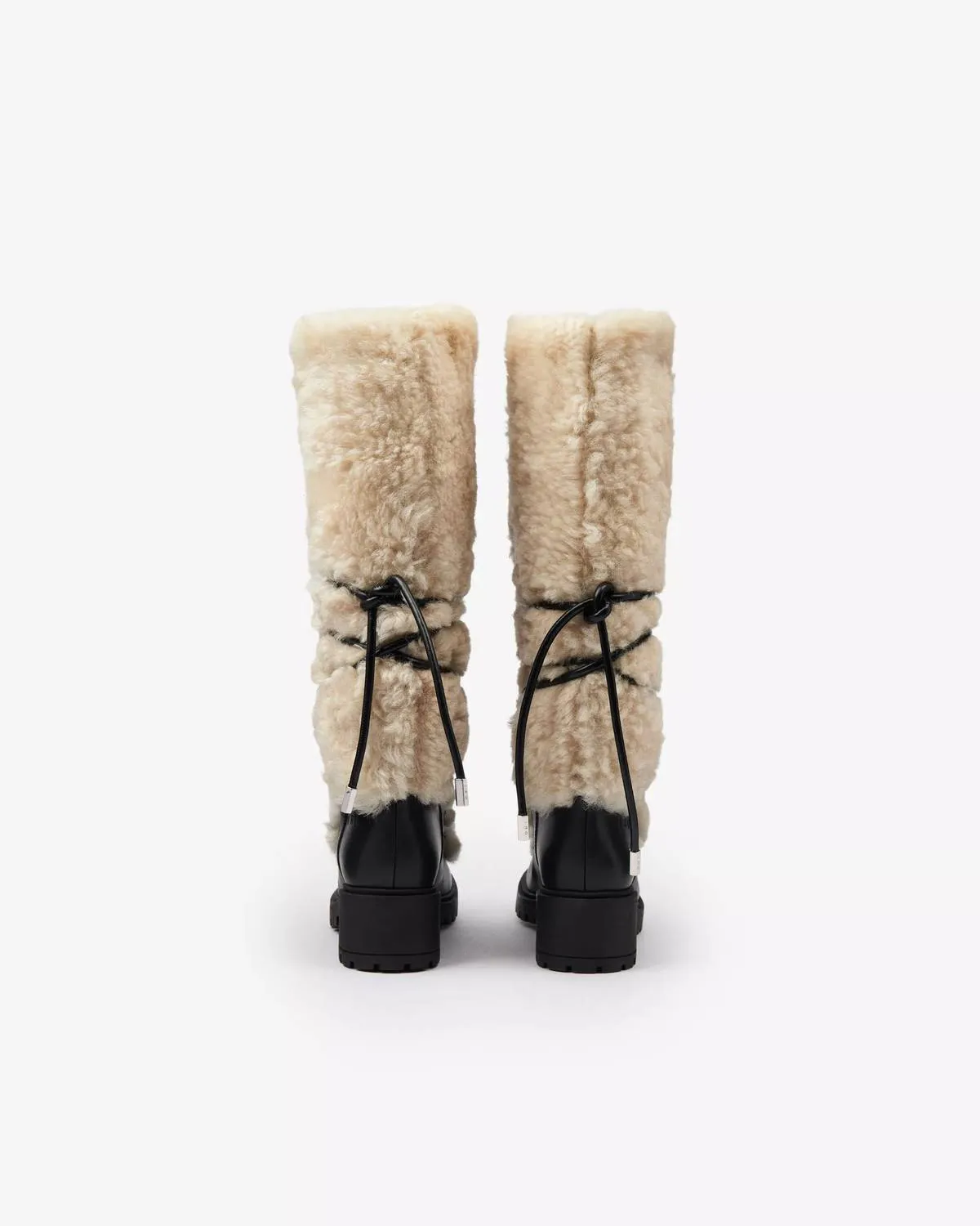 Plumy Platform Leather Boots In Ecru/black