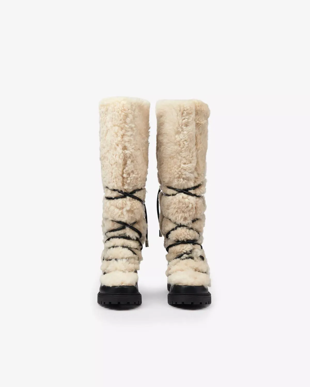 Plumy Platform Leather Boots In Ecru/black