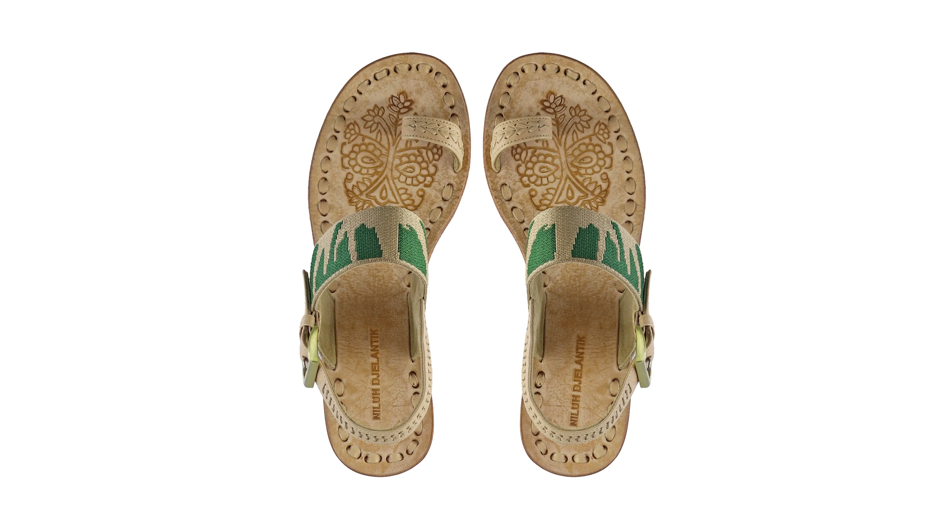 Prana 35mm Wedges - Nude & Nude Green Leaf Ribborn