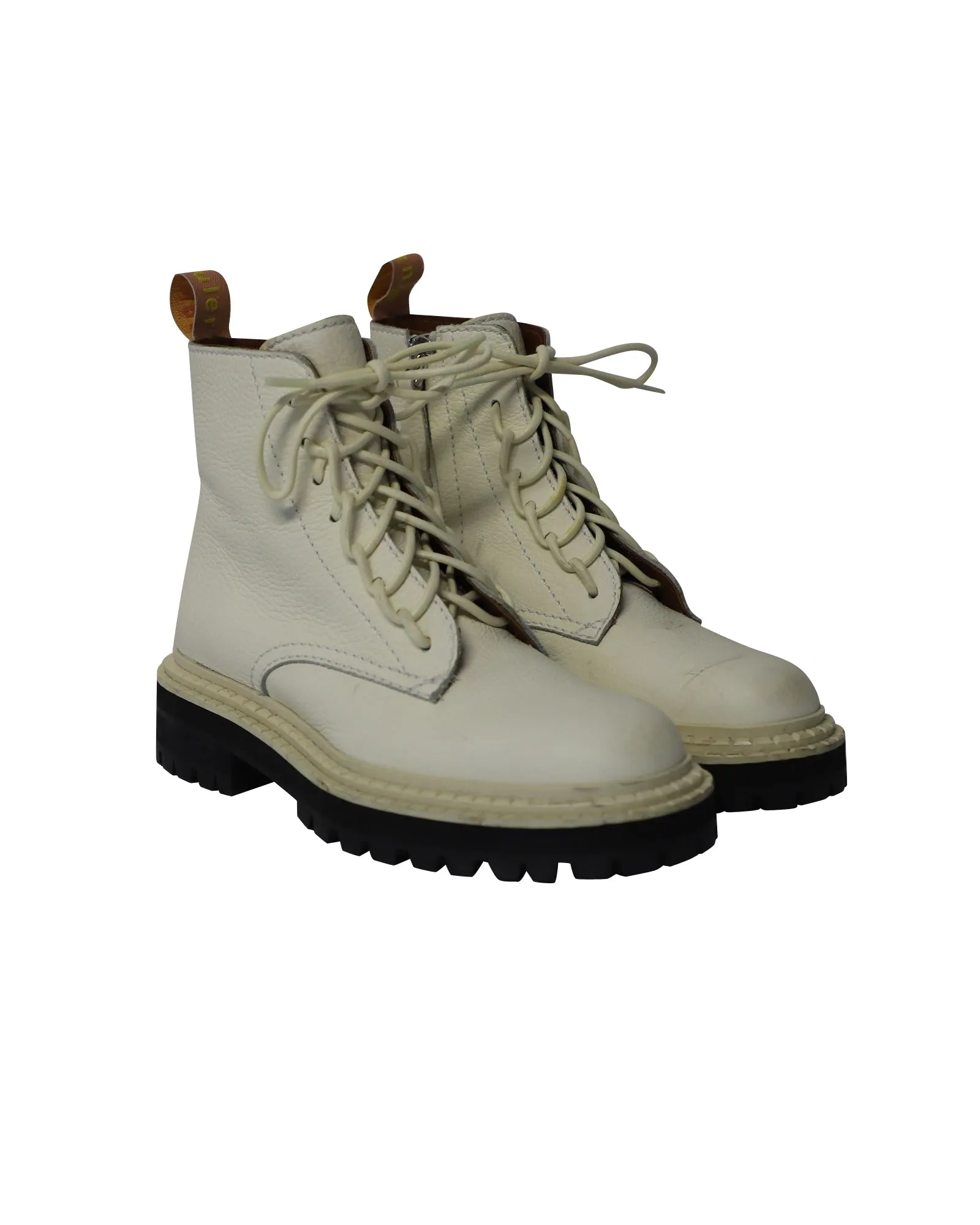 Proenza Schouler Lug Sole Combat Boots in White Calfskin Leather