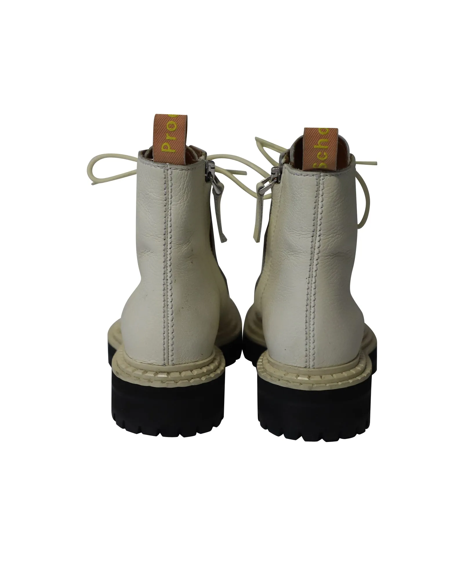 Proenza Schouler Lug Sole Combat Boots in White Calfskin Leather