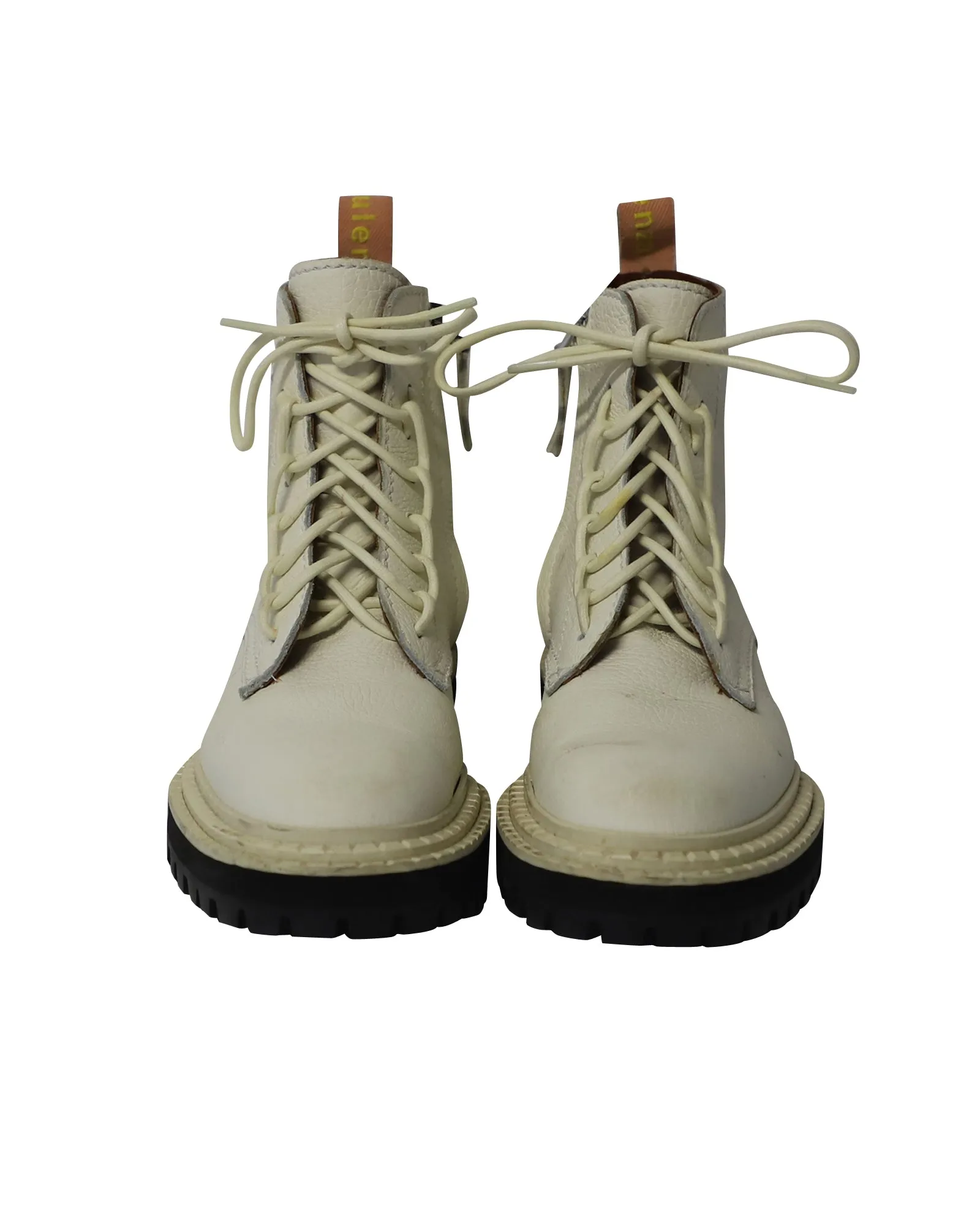 Proenza Schouler Lug Sole Combat Boots in White Calfskin Leather