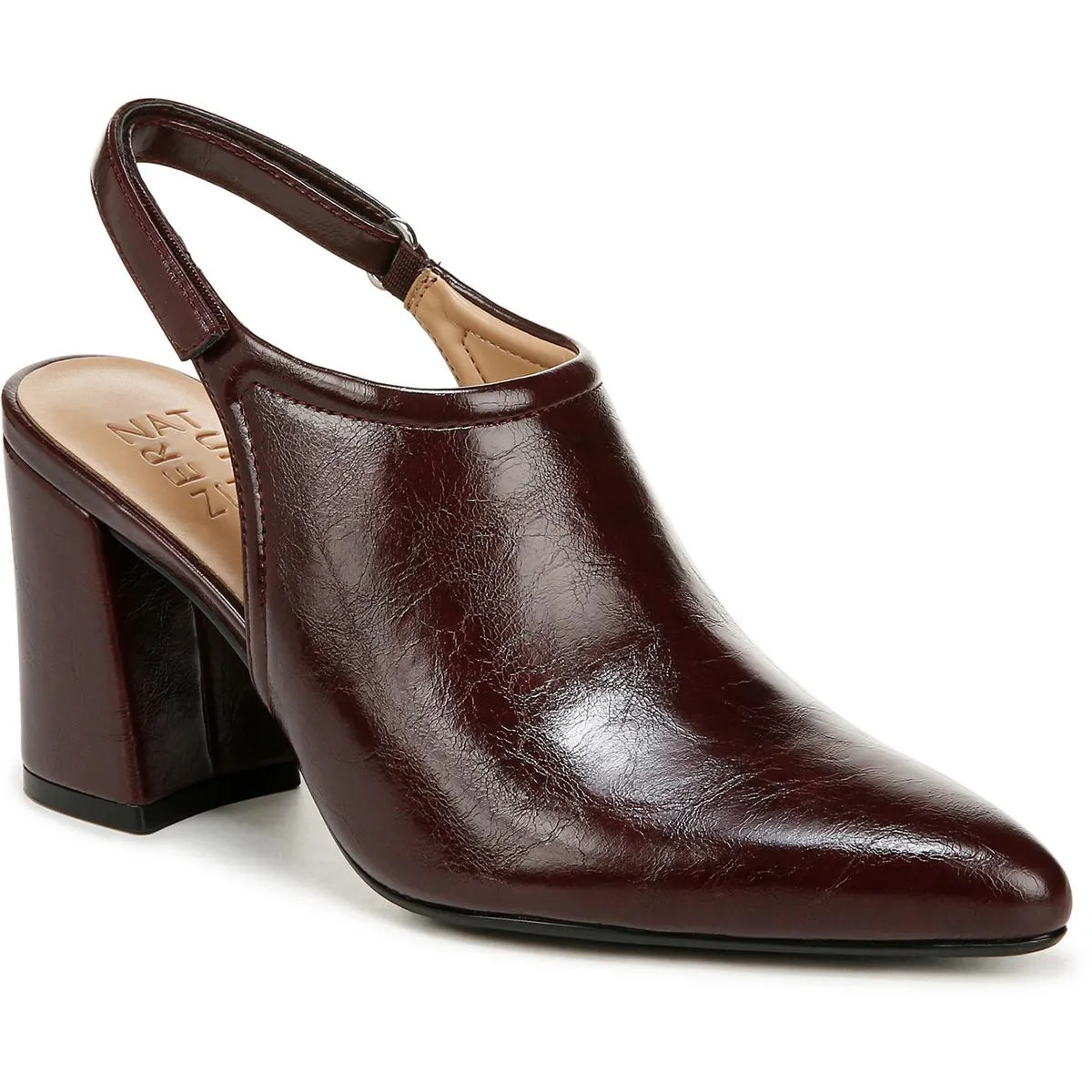 Prompt Womens Block Heel Faux Leather Slingback Heels