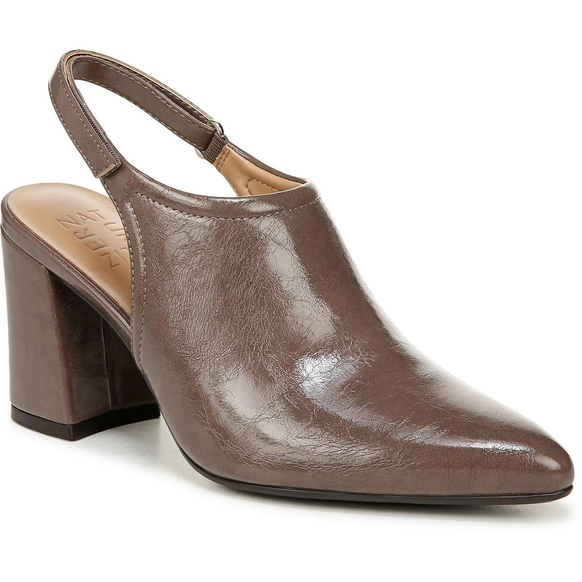 Prompt Womens Block Heel Faux Leather Slingback Heels