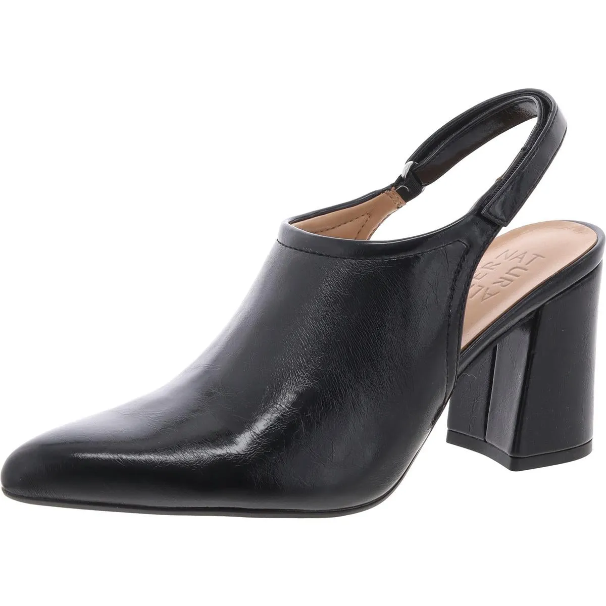 Prompt Womens Block Heel Faux Leather Slingback Heels