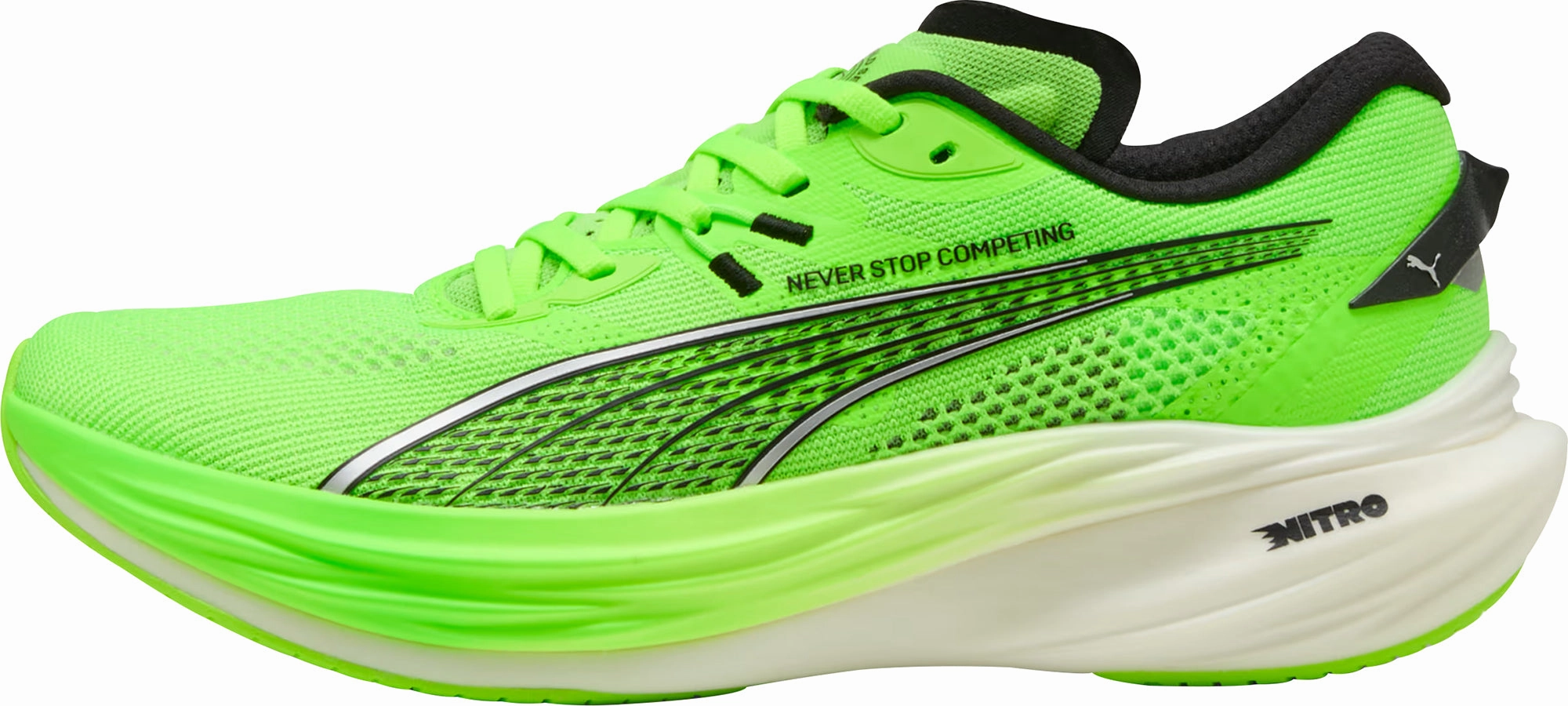 Puma Deviate Nitro 3 HYROX Mens Running Shoes - Green Puma sport shoes with bold branding