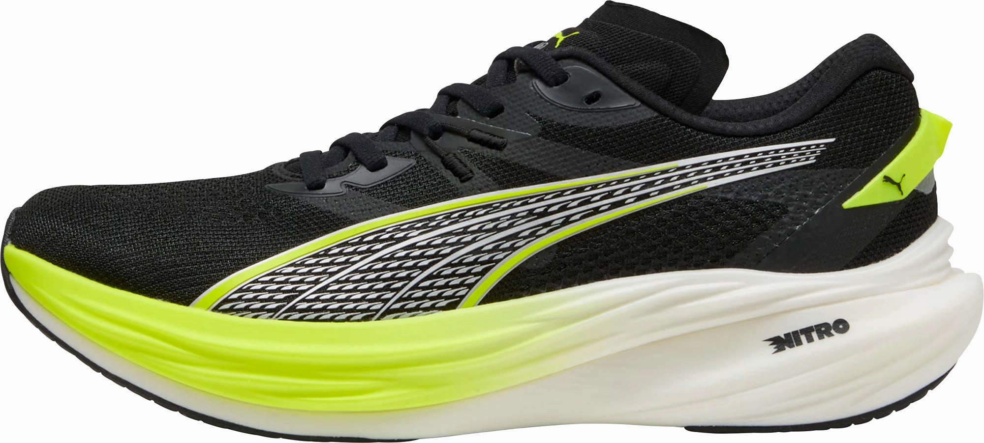 Puma Deviate Nitro 3 WIDE FIT Mens Running Shoes - Black Puma sport shoes with bold branding