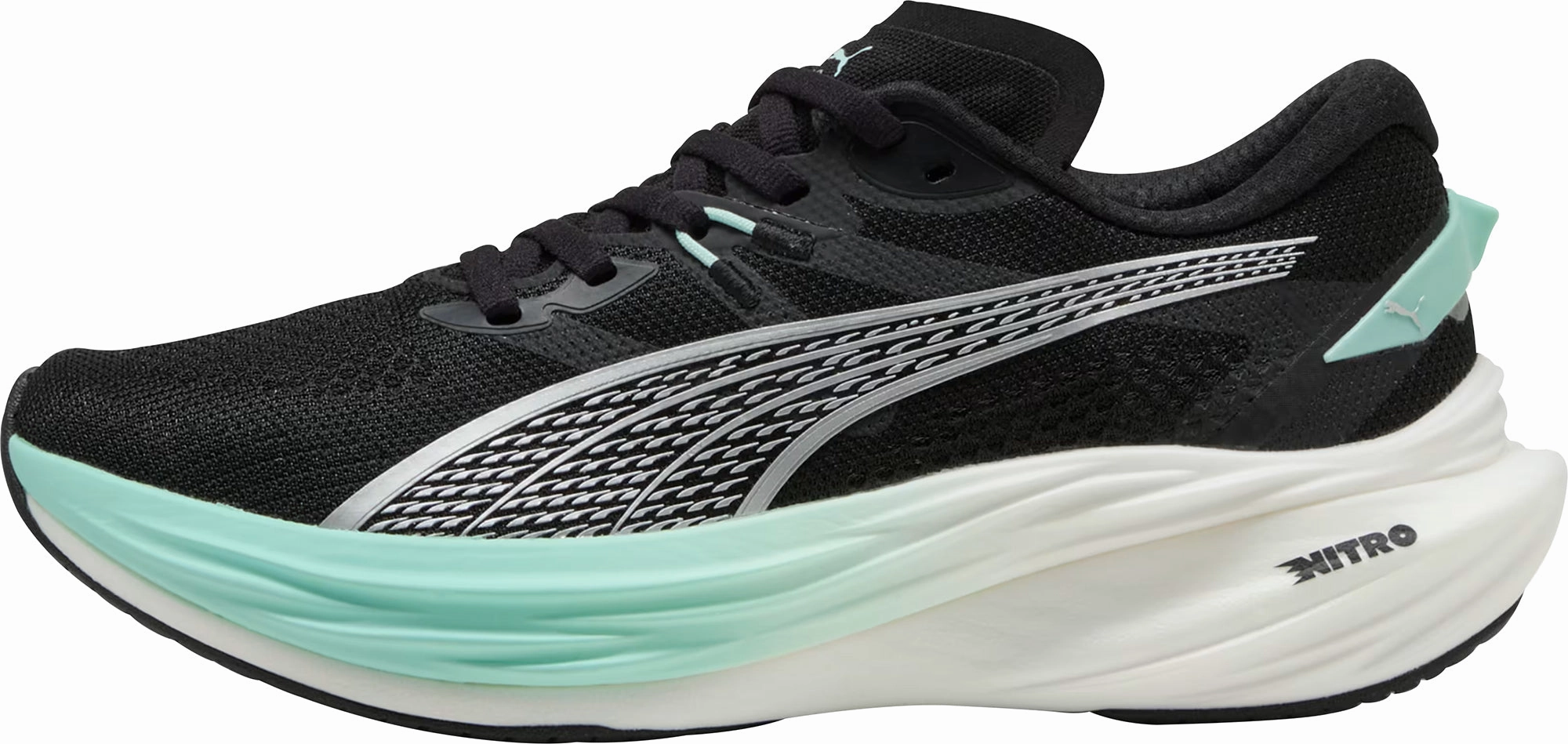 Puma Deviate Nitro 3 Womens Running Shoes - Black Puma sport shoes with bold branding