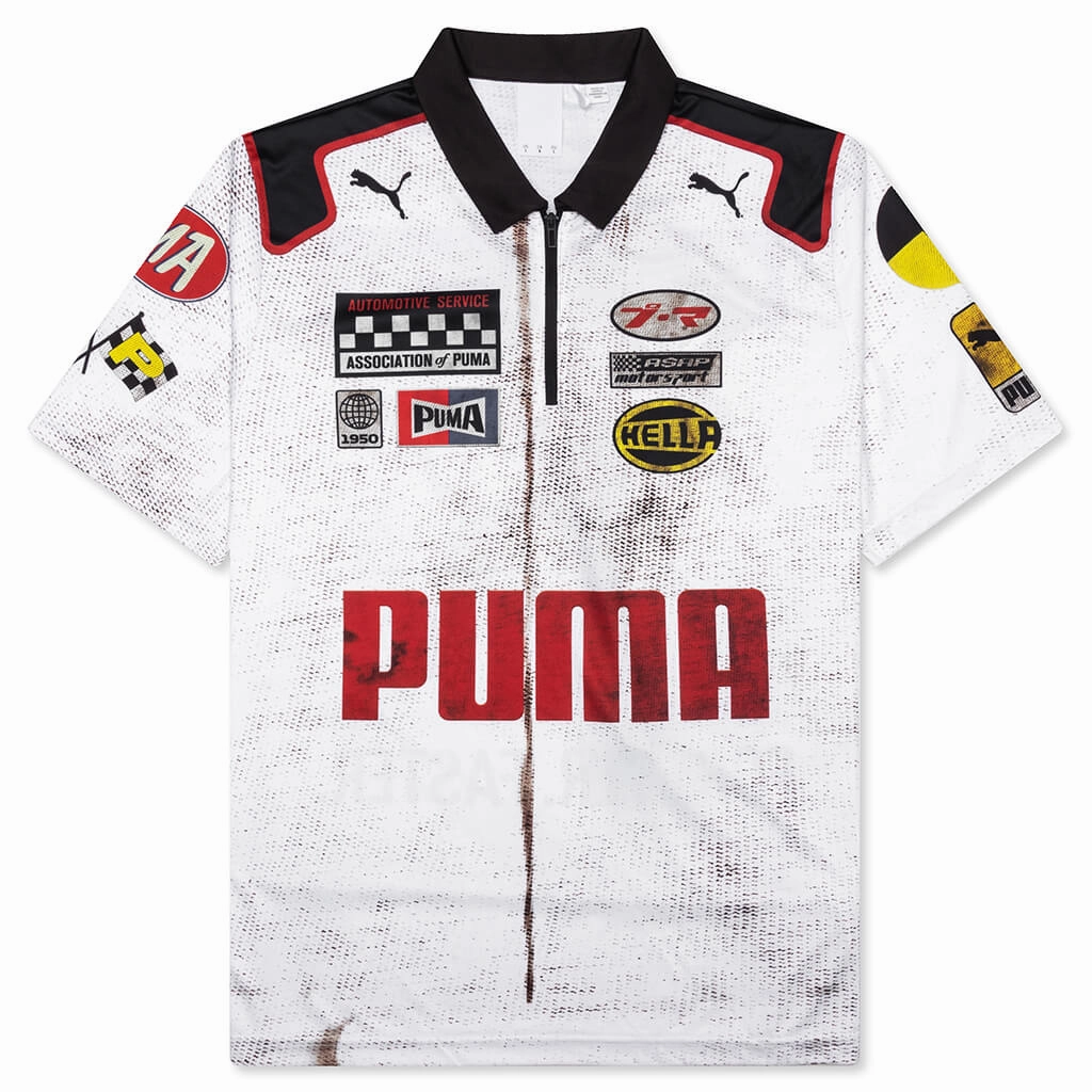 Puma x A$AP Rocky Team Zip Polo - White Puma sneakers for casual streetwear
