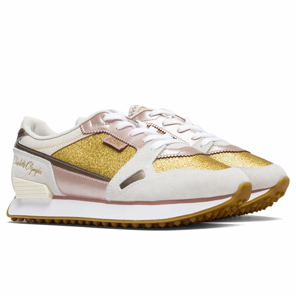 Puma x Charlotte Olympia Women's Mile Rider  - White/Misty Rose Puma Suede Street Sneakers